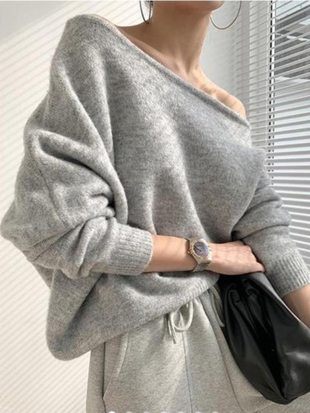Commence One Shoulder Knit Sweater Heather Grey Minimalist Chic Woman’s Size S